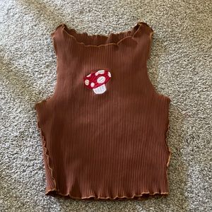 Shein mushroom tank lettuce trim embroidered tank sz small